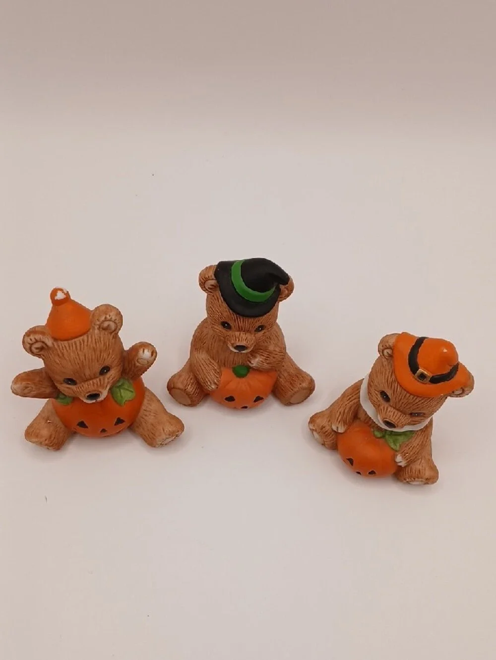 3 Homco Halloween Pumpkin Jack-o-Lantern Bear Figurines #'s 5311 & 1413